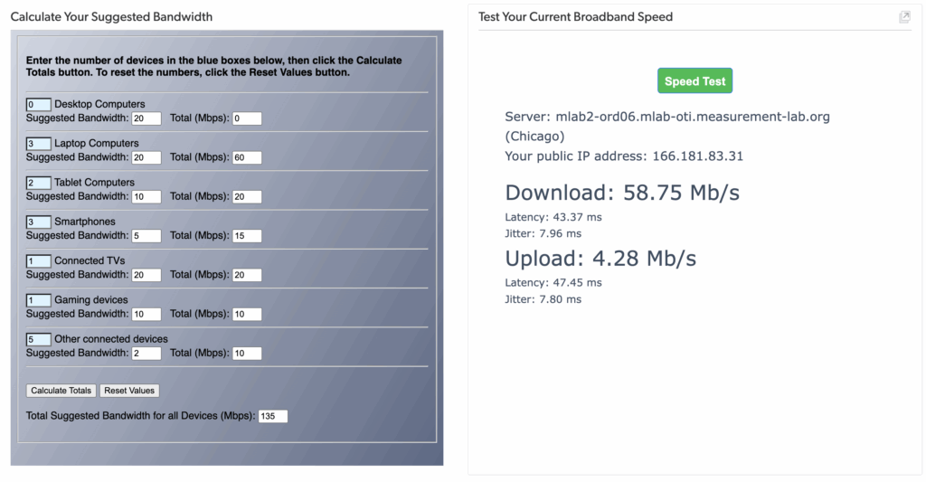 Image of the Broadband Needs Estimator Tool